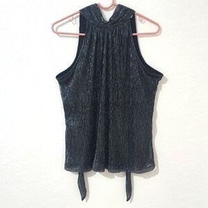 Nine West NWT Shimmer Black & Silver Sleeveless High Neck with Tie Top M